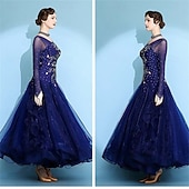 Χαμηλού Κόστους Ανταγωνιστικά Ρούχα-γυναικείο φόρεμα βαλς με μακριά μανίκια, μοντέρνο φόρεμα χορού, φορέματα διαγωνισμών, ένδυση παράστασης