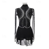 voordelige Schaatsjurken-Kunstschaatsjurk Dames Voor meisjes Schaatsen Jurken Zwart Lapwerk Duimopening Netstof Spandex Rekbaar Opleiding Oefenen Professioneel Kunstschaatskleding Thermisch Warm Kristal / Bergkristal Lange