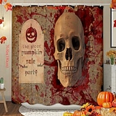 abordables Bain d&#039;Halloween-Rideaux de douche d&#039;Halloween, motif crâne effrayant, squelette, fantôme, citrouille, tissu polyester imperméable, décoration de salle de bain avec 12 crochets, décoration de maison hantée effrayante pour les vacances