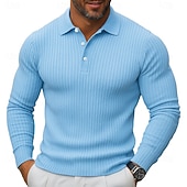 Недорогие Мужская Классическая Поло-Муж. Вязаный топ в рубчик Рубашки-поло для гольфа Для улицы Повседневные Лацкан Длинный рукав Классический Современное Полотняное плетение Пуговицы Весна Осень Все сезоны Приталенный крой