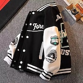 billiga Pojkars basebolljackor-Barn Unisex Baseballjackor Ytterkläder Färgblock Långärmad Komfort Knappar Mjukt Täcka Utomhus Mode Dagligen Svart Grön Vår Höst 4 år +