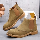 abordables Bottes de Chelsea-Bottines Chelsea grises pour hommes avec détails brogue à bout d&#039;aile, style vintage élégant pour les mariages, le travail et les occasions semi-formelles
