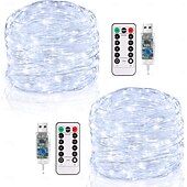 olcso USB-tápellátás-2 db 20 m/66 láb 200 led gyöngy karácsony halloween esküvői party fesztivál tündér fényfüzér beltéri és kültéri udvari kerti dekoráció fényfüzér usb tápegység 8 funkciós távirányító