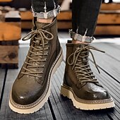 abordables Bottes de travail-Bottes de combat à lacets en similicuir marron pour homme – chaussures de travail et de randonnée d&#039;extérieur durables pour un usage quotidien et l&#039;aventure