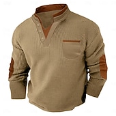 cheap Casual Henley Tee-Men&#039;s Waffle Tee Waffle Henley Shirt Long Sleeve V Neck Spring &amp;  Fall Solid Color Fashion Basic Fake two piece Street Casual Sports Black White Burgundy Top Tee for Men