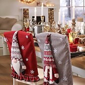 levne Vánoční přehoz-Vánoční potahy na židle potahy bez obličeje na židle s motivem Santa Clause přírodní pytlovina sváteční dekorace židle útulný vánoční potah na jídelní židli vánoční dekorace do domácnosti