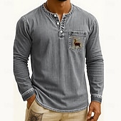 voordelige Casual Henley-T-shirt-Voor heren Henley-shirt T-shirts T-shirt Shirt met lange mouwen Lange mouw Henley Herfst Winter Rendier Hert Modieus Ontwerper Mode Wijnoogst Vakantie Straat Uitgaan Donker Bruin Marine Zwart Top