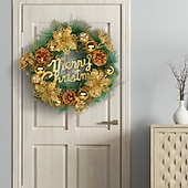 cheap Wreaths, Garlands &amp; Swags-Christmas Wreath for Front Door, Indoor &amp; Outdoor Decoration, Gold Holiday Floral Vine Wreath with Merry Christmas Letters, Artificial Garland for Hotel, Store, and Home Decor