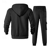 abordables Survêtements de base-Homme Ensemble Survetement Ensemble de tenues Ensemble de sweats à capuche Sweat à Capuche Extérieur Quotidien Sports Cordon de serrage Avec Poches Uni Rouge vin Noir Blanche Polyester Tenues de Sport