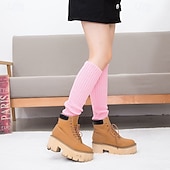 billiga Hemmetofflor-Stickade benvärmare och knästrumpor för kvinnor, höst- och vintermode neon akrylleggings, snygga långa strumpöverdrag, varma stickade plagg i koreansk stil för damer