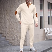 billige grunnleggende sweatsuits-Herre Genser Joggedress Antrekkssett Høy krage utendørs Daglig Sport Snorer Lomme Fargeblokk Svart Hvit Kongeblå Polyester Sportsklær Mote Gatemote Vår