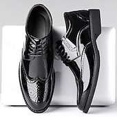 cheap Oxford Shoes-Men's Black Patent Leather Oxford Shoes Lace-Up Formal Dress Shoes Glossy Business Wedding Footwear for Groom, Office, Banquets, Parties, Evening Events and Smart Gentleman Style