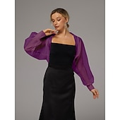 preiswerte Wraps für Hochzeitsgäste-Mesh Bolero Sonnenschutz Lange Puffärmel Durchsichtiger Cover Up Shrug Tüll Bolero Braut Organza Hochzeitsgast Mode Damen Wrap für alle passenden Frühling  Sommer beeindrucken
