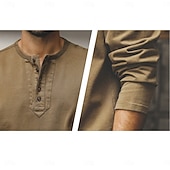 preiswerte Lässiges Henley-T-Shirt-Herren Vintage-Shirt Henley Hemd Langarm Einheitliche Farbe Vintage Retro Vintage Vintage-Stil Stückgefärbt Verblasst Henley Lässig Frühling &amp; Herbst Ganzjahres Braun Dunkelgray Henley T-Shirt