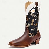 Herren Stiefel Cowboystiefel Stickerei Retro Spaziergang Vintage Lässig Outdoor Täglich PU Leder Bequem Rutschfest Atmungsaktiv Mittelstiefel Slipper Braun Frühling Herbst Winter preiswerte Cowboy & Western Stiefel-Herren Stiefel Cowboystiefel Stickerei Retro Spaziergang Vintage Lässig Outdoor Täglich PU Leder Bequem Rutschfest Atmungsaktiv Mittelstiefel Slipper Braun Frühling Herbst Winter