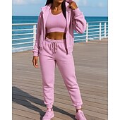 tanie dresy-Damskie Dres 2-częściowy Bluza z kapturem Lounge Komplety dresowe Elastyczny pas Solidne kolory Zestawy odzież Jesień Czarny Różowy Na zewnątrz Podróże Sportowy Odprowadza wilgoć Długi rękaw Sport