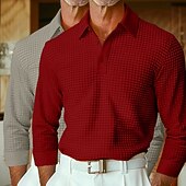 preiswerte Herren Klassisches Polo-Herren Waffel-Poloshirts Golfshirt Langarm Kragen Revers Frühling Herbst Ganzjahres Einfach Texture Basic Modern Lässig 2 teilig Knöpfe Straße Lässig Sport A B C Top T-Shirt für Herren