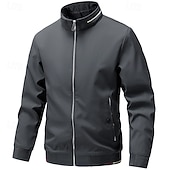 baratos Jaquetas Casuais-Homens jaqueta leve Jaqueta casual Férias Diário Bolsos Outono Inverno Tecido Moda Clássico Colarinho Chinês Padrão Preto cáqui Cinzento Casaco