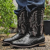levne Cowboy &amp; Western Boots-Pánské kovbojské boty westernového stylu – klasická hnědá s vyšívaným designem, obuv ve vintage westernovém stylu pro country akce, rodea a neformální výlety