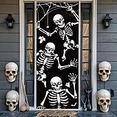 Halloween Door Covers Black And White Skull Spider Web Design Door Tapestry Door Curtain Decoration Backdrop Front Door Banner Farmhouse Holiday Party Indoor Outdoor Scary Halloween Decor Supplies4