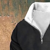 baratos Fleece Hoodie-Men's Sweatshirt Fleece Sweatshirt Fleece lined Hoodie Hunting Sweatshirt Black High Neck Plain Embroidery Color Block Sports &amp; Outdoor Casual Daily Streetwear Cool Sportswear Fall Winter Clothing