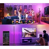 abordables Luces de Hogar Inteligente-Lámpara de pie RGB para sala de estar, lámpara de pie inteligente con control remoto de aplicación para dormitorio, oficina y lectura.