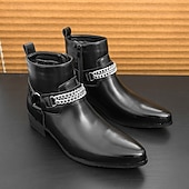 levne Dámské boty-Pánské hnědé chelsea boty z umělé kůže s řetízkovým akcentem, elegantní a moderní vzhled pro formální kancelářské oblečení, večírky a večerní vycházky.
