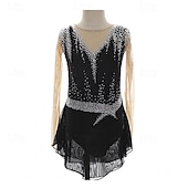 billige Figur skating kjoler-Kjole til kunstløp Dame Jente Skøyteløp Kjoler Svart Lapper Tommelhull Netting Spandex Elastisk Trening Profesjonell Konkurranse Skøyteklær Hold Varm Krystall / Rhinstein Langermet Skøyting Kunstløp