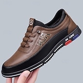 baratos Sapatos Casuais com Cadarço-Tênis confortáveis masculinos de couro sintético marrom – calçados antiderrapantes e acolchoados para atividades ao ar livre, para caminhadas, trabalho e uso diário