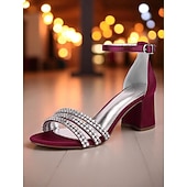 baratos cocktail-sandálias femininas de salto bloco de cetim roxo com tiras de strass - sapatos sociais elegantes e abertos para coquetéis e ocasiões formais