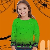 זול תחפושות לבנות-חג ליל כל הקדושים בנות תלת מימד דלעת חולצה קצרה טישירט שרוול ארוך אביב סתיו אופנתי בסיסי ילדים 4-12 שנים צווארון עגול קצר בָּחוּץ קזו&#039;אל יומי רגיל