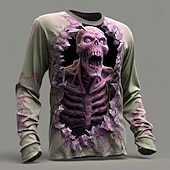olcso Halloween pólók-Mindszentek napja Férfi Zombik 3D Póló Hosszú ujj póló 3D nyomtatás Terített nyak Ing Divat Túlzott Utca Hétköznapi Napi zöld 1# zöld 2# Arcpír rózsaszín Nyár Tavasz Ősz Ruházat S M L XL XXL XXXL
