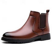 abordables Bottes de Chelsea-Homme Bottes Rétro Marche ancien Quotidien Cuir PU Confortable Bottes Mi-Mollet Mocassin Brun foncé Noir Printemps Automne