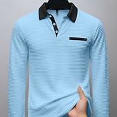 preiswerte Klassisches Poloshirt für Herren-Herren Waffel-Poloshirts Poloshirts Formell Geschäft Gerippter Polokragen Langarm Mode Einfarbig Tasche Knöpfe Frühling &amp; Herbst Weiß Blau Grau Waffel-Poloshirts