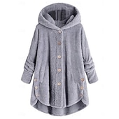 levne Fleece-lined bundy-Dámské Šerpa bunda Mikina s kapucí Pohodlné Prodyšné Kapsy Knoflíky Módní Na běžné nošení Bez vzoru Dovolená ulice Ležérní Denní nošení Jednořadé Standardní Kapuce Volný Dlouhý rukáv Svrchní oděvy