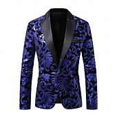 economico Abiti da festa-Per uomo Giacca blazer Collare di chiusura Moda Floreale Blazer Rosso Blu Viola Vestibilità aderente Monopetto Un Bottone