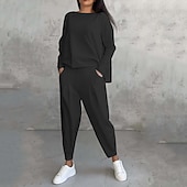 tanie dresy-Damskie Komplety dresowe Dres 2-częściowy Stroje do salonu z kieszenią Solidne kolory Zestawy odzież Jesień Czarny Biały Siłownia Bieganie Zdatność Lekki Oddychający Długi rękaw Sport Odzież sportowa