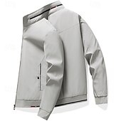 baratos Jaquetas Casuais-Homens jaqueta leve Jaqueta casual Férias Diário Bolsos Outono Inverno Tecido Moda Clássico Colarinho Chinês Padrão Preto cáqui Cinzento Casaco