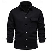 preiswerte Lässige Jacken-Herren Waffeljacke Fleecejacke Cargo-Jacke Freizeitjacke Urlaub Täglich Warm Tasche Herbst Winter Einfach Mode Klassisch Revers Regulär Schwarz Weiß Marineblau Blau Khaki Jacken