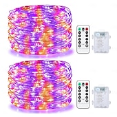 abordables Guirlandes lumineuses à piles-Lot de 2 guirlandes lumineuses à 200 LED, 20 m/66 pieds, pour Noël, Halloween, mariage, fête, festival, décoration intérieure et extérieure, avec boîtier à piles étanche AAA et télécommande