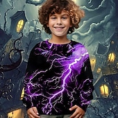 billiga Pojkes Halloween kostymer-Halloween Pojkar 3D Blixt Tröja Långärmad Vår Höst Mode Grundläggande Barn 4-12 år Rund hals Utomhus Ledigt Dagligen Normal