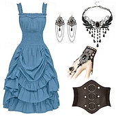 preiswerte Outfits-Gotisch Renaissance Steampunk Kleid Zubehörset Gothic Mädchen Kostüm Damen Fantasie Halloween Karneval Leistung Party Renaissance-Messe Erwachsene Kleid Ohrringe Halskette