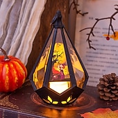 tanie Halloween w pomieszczeniu-1 szt. 16 * 9,6 cm elektroniczna świeca LED na Halloween, przenośna lampa wisząca w kształcie latarni, lampa dekoracyjna na biurko, lampka nocna na imprezę wewnątrz i na zewnątrz LR1130 * 3 baterie