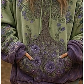  Kvinnenes 3D Print Vintage Boho Hoodie Patchwork Hoodie Sweatshirt Blomster Viking Pullover Sweatshirt Blomster Grafikk Vintage Casual Langermet Hettegenser Gate Print Frontlomme Grønn Vår Høst Vinter