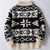 preiswerte Bedruckte Pullover für Herren-Herren Fair-Isle-Pullover Strickjacke V Ausschnitt Lässig Schule Urlaub Täglich 3D-Druck warm halten Langarm Frühling Herbst Winter Schwarz