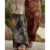 preiswerte Freizeithosen-Herren Hose Freizeithose Kordelzug Tasche Elastischer Bund Farbblock Blumen Komfort Täglich Ausgehen Vintage Lässig Rote Mikroelastisch