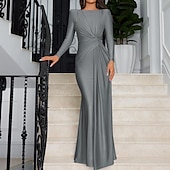 abordables Robe de cocktail-Femmes Robe Longue Maxi Robe Robe de Bal Robe de Soirée Robe en Satin Élégant Moderne Soirée Occasion Spéciale Coupe régulière Uni manche longue Col ras du cou Noir Rose Claire Rouge Bleu Roi Automne