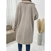 olcso Béléses fleece dzsekik-Női Télikabát Sherpa kabát Kényelmes Légáteresztő Zseb Gombok Alkalmi Sima Vakáció Utca Hétköznapi Hétköznapi viselet Egysoros Hosszú Térfogatcsökkenés Normál Hosszú ujj Felsőruházat Fekete Bor