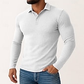 preiswerte Klassisches Poloshirt für Herren-Herren Poloshirts Rippenstrick-Top Urlaub Straße Klassisch Langarm Mode Basic Einfach Stricken Frühling Herbst Winter Schmale Passform Schwarz Weiß Blau Violett Khaki Grau Poloshirts