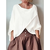 cheap Plain tee-Women's Blouse Casual Blue Sage Green White Red Dusty Blue Spring Fall